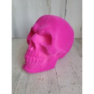 Flocked bright pink skull Halloween plastic prop home decor skeleton